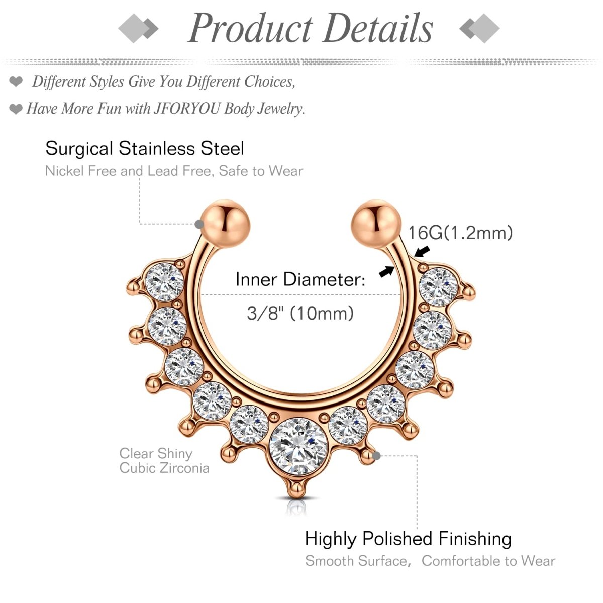 JFORYOU 20G 8mm 6 - 10 Stück Fake Nasenpiercing Hoop Fake Nasen Ring Fake Ohr Helix Cartilage Ring - 🅹🅰🅶🆄🅰 🆃🅰🆃🆄