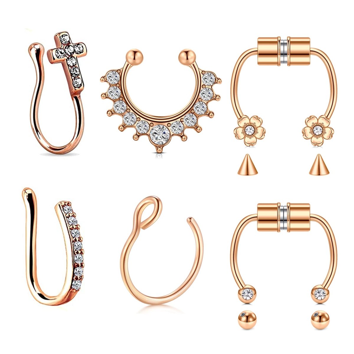 JFORYOU 20G 8mm 6 - 10 Stück Fake Nasenpiercing Hoop Fake Nasen Ring Fake Ohr Helix Cartilage Ring - 🅹🅰🅶🆄🅰 🆃🅰🆃🆄