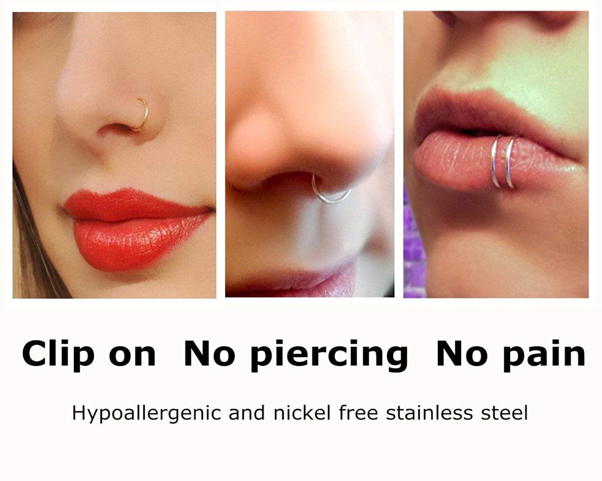 JFORYOU 20G 8mm 6 - 10 Stück Fake Nasenpiercing Hoop Fake Nasen Ring Fake Ohr Helix Cartilage Ring - 🅹🅰🅶🆄🅰 🆃🅰🆃🆄