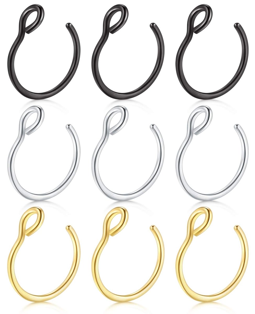 JFORYOU 20G 8mm 6 - 10 Stück Fake Nasenpiercing Hoop Fake Nasen Ring Fake Ohr Helix Cartilage Ring - 🅹🅰🅶🆄🅰 🆃🅰🆃🆄