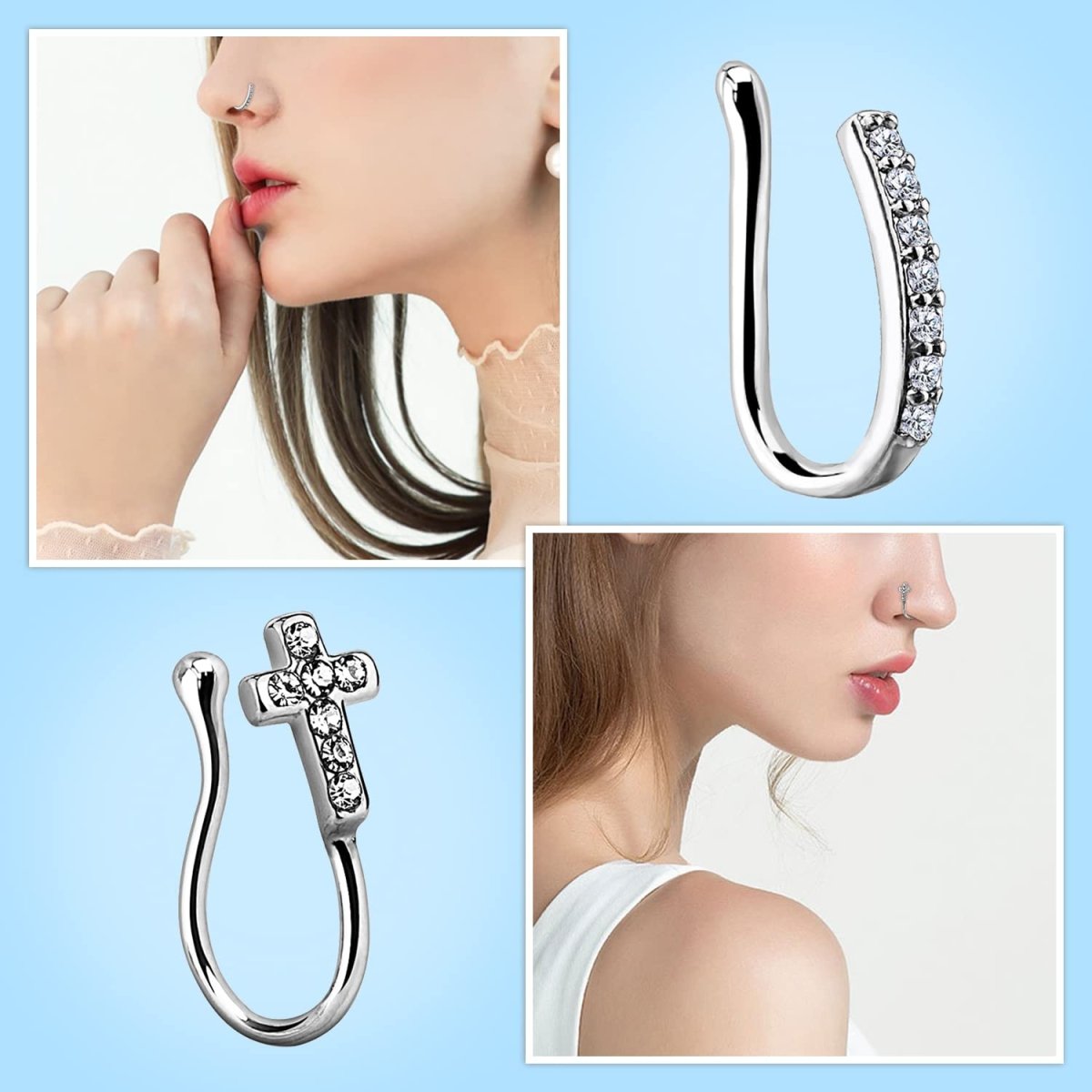 JFORYOU 20G 8mm 6 - 10 Stück Fake Nasenpiercing Hoop Fake Nasen Ring Fake Ohr Helix Cartilage Ring - 🅹🅰🅶🆄🅰 🆃🅰🆃🆄