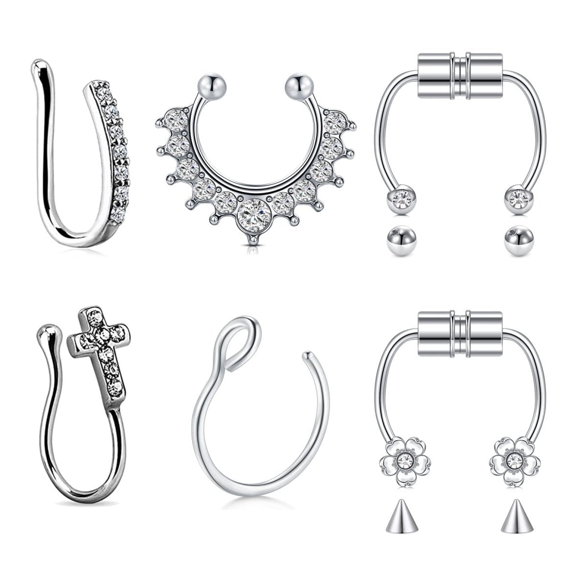 JFORYOU 20G 8mm 6 - 10 Stück Fake Nasenpiercing Hoop Fake Nasen Ring Fake Ohr Helix Cartilage Ring - 🅹🅰🅶🆄🅰 🆃🅰🆃🆄