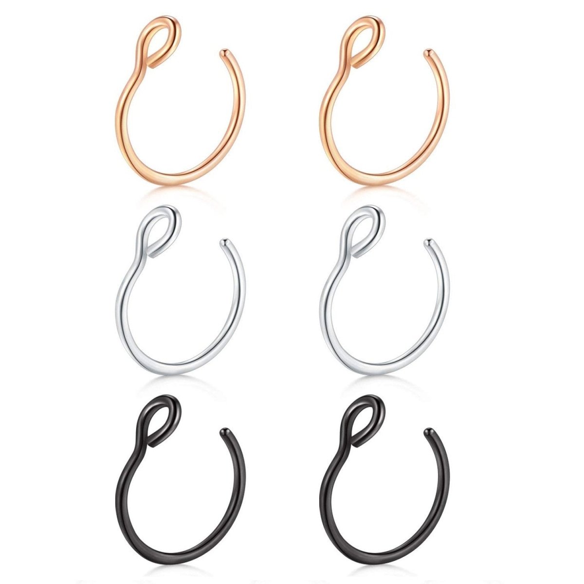 JFORYOU 20G 8mm 6 - 10 Stück Fake Nasenpiercing Hoop Fake Nasen Ring Fake Ohr Helix Cartilage Ring - 🅹🅰🅶🆄🅰 🆃🅰🆃🆄