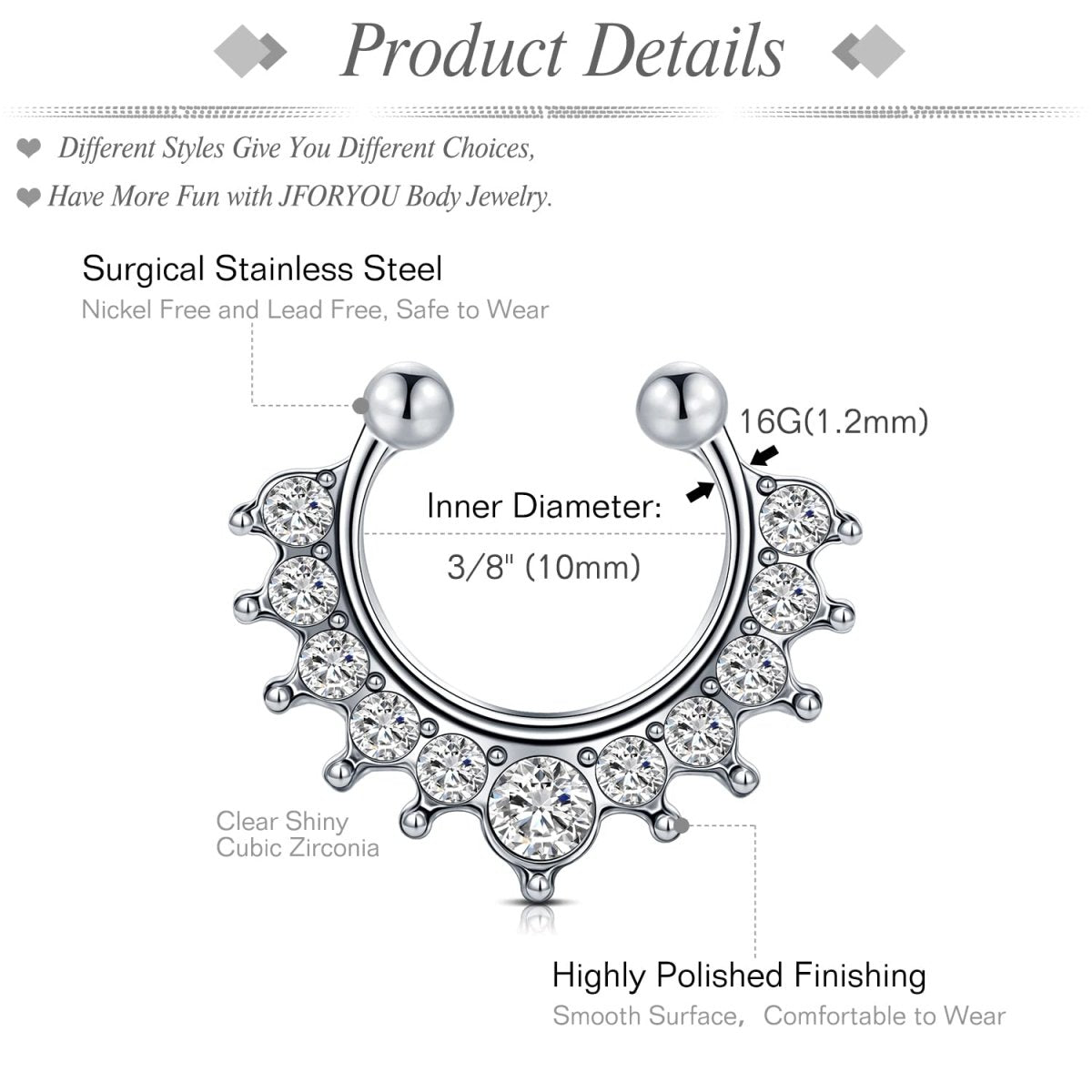 JFORYOU 20G 8mm 6 - 10 Stück Fake Nasenpiercing Hoop Fake Nasen Ring Fake Ohr Helix Cartilage Ring - 🅹🅰🅶🆄🅰 🆃🅰🆃🆄