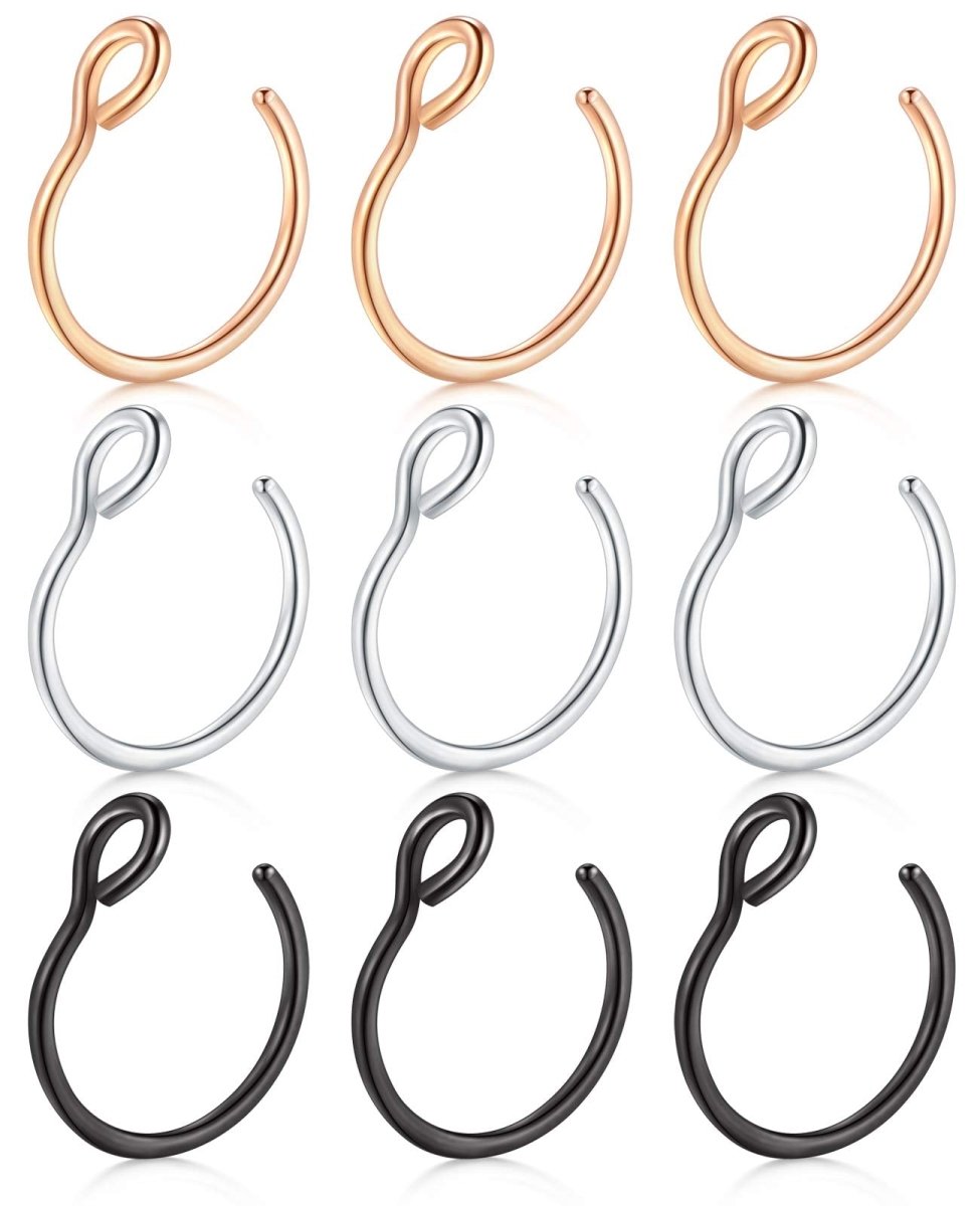JFORYOU 20G 8mm 6 - 10 Stück Fake Nasenpiercing Hoop Fake Nasen Ring Fake Ohr Helix Cartilage Ring - 🅹🅰🅶🆄🅰 🆃🅰🆃🆄