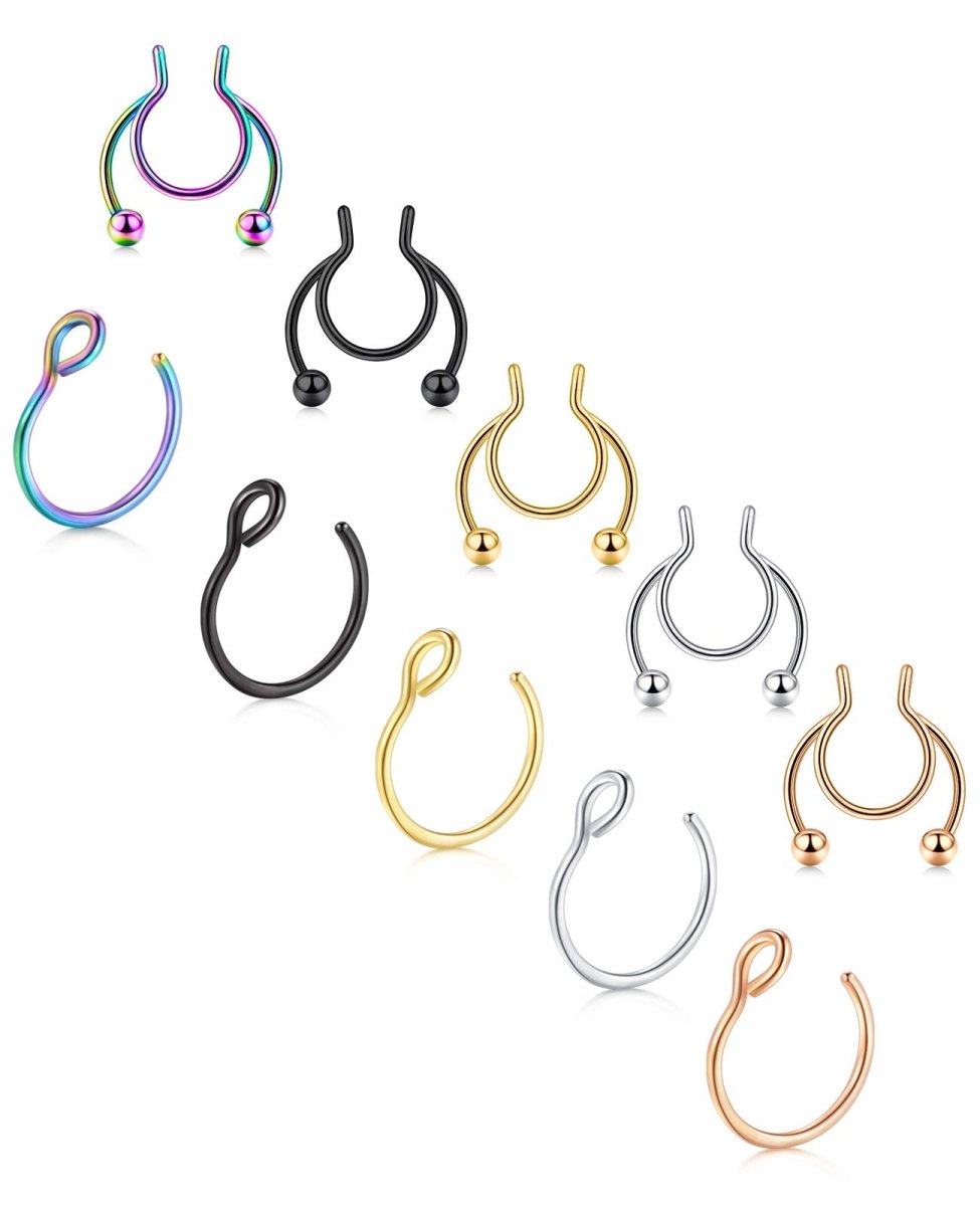 JFORYOU 20G 8mm 6 - 10 Stück Fake Nasenpiercing Hoop Fake Nasen Ring Fake Ohr Helix Cartilage Ring - 🅹🅰🅶🆄🅰 🆃🅰🆃🆄