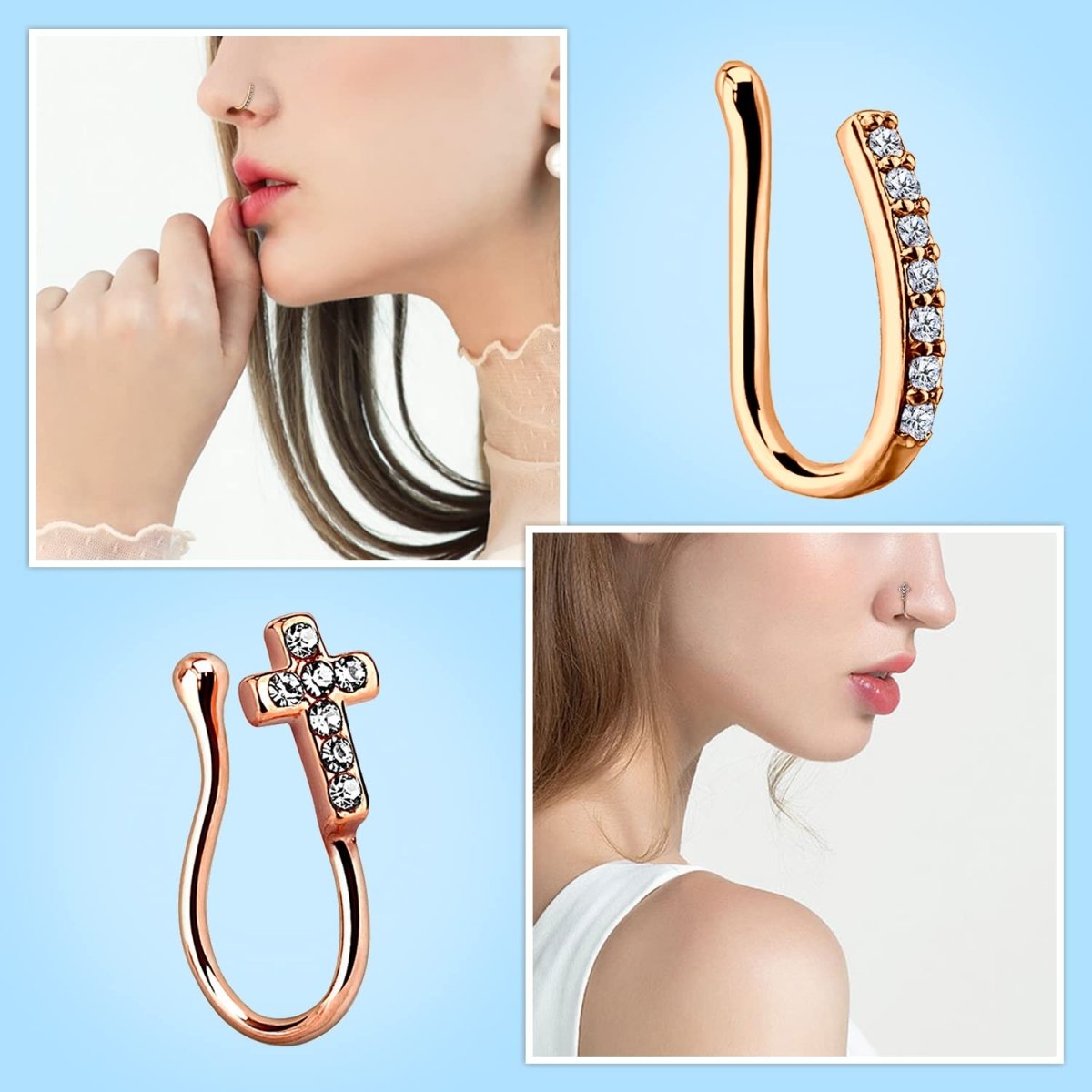 JFORYOU 20G 8mm 6 - 10 Stück Fake Nasenpiercing Hoop Fake Nasen Ring Fake Ohr Helix Cartilage Ring - 🅹🅰🅶🆄🅰 🆃🅰🆃🆄
