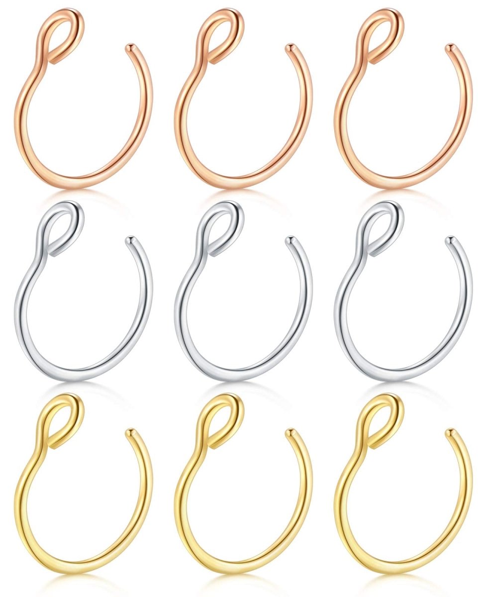 JFORYOU 20G 8mm 6 - 10 Stück Fake Nasenpiercing Hoop Fake Nasen Ring Fake Ohr Helix Cartilage Ring - 🅹🅰🅶🆄🅰 🆃🅰🆃🆄