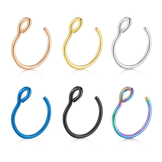 JFORYOU 20G 8mm 6 - 10 Stück Fake Nasenpiercing Hoop Fake Nasen Ring Fake Ohr Helix Cartilage Ring - 🅹🅰🅶🆄🅰 🆃🅰🆃🆄