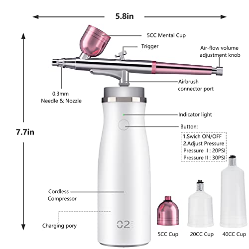 Set aerograf tatuaje cu compresor de aer portabil Kit aerograf fără fir Pulverizator de mână pentru decorare sau pictură artistică Design unghii Modelare Colorare Tatuaj Graffiti Artizanat grafica