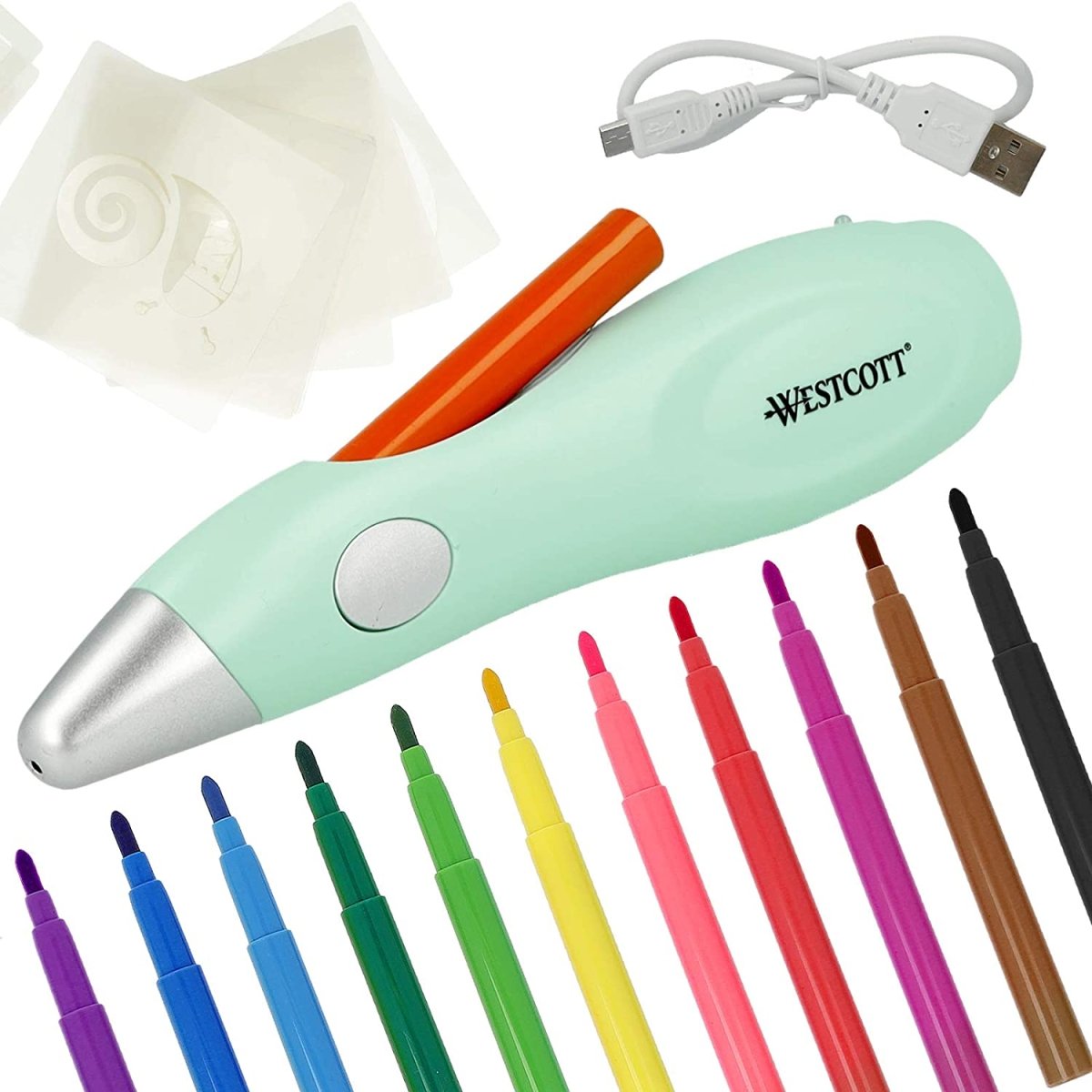 Pix aerograf electric, set aerograf pentru copii cu 12 markere și 19 șabloane pentru pictat și desen, cu baterie și cablu USB, verde, E - 16800 00 - 🅹🅰🅶🆄🅰 🆃🅰🆃🆄