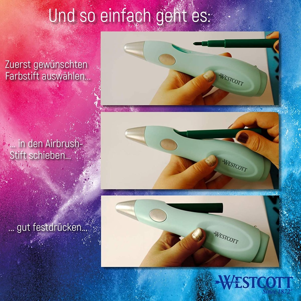 Pix aerograf electric, set aerograf pentru copii cu 12 markere și 19 șabloane pentru pictat și desen, cu baterie și cablu USB, verde, E - 16800 00 - 🅹🅰🅶🆄🅰 🆃🅰🆃🆄