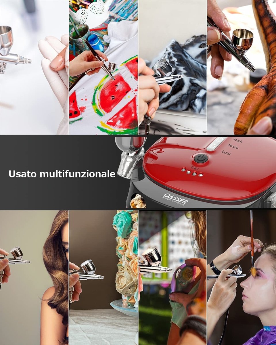 Set aerograf cu acțiune dublă, 3 moduri cu baterie cu litiu reîncărcabilă de 1000 mAh, aerograf cu mini compresor pentru pictura corporală, realizarea de modele, tatuaje pentru tort - 🅹🅰🅶🆄🅰 🆃🅰🆃🆄