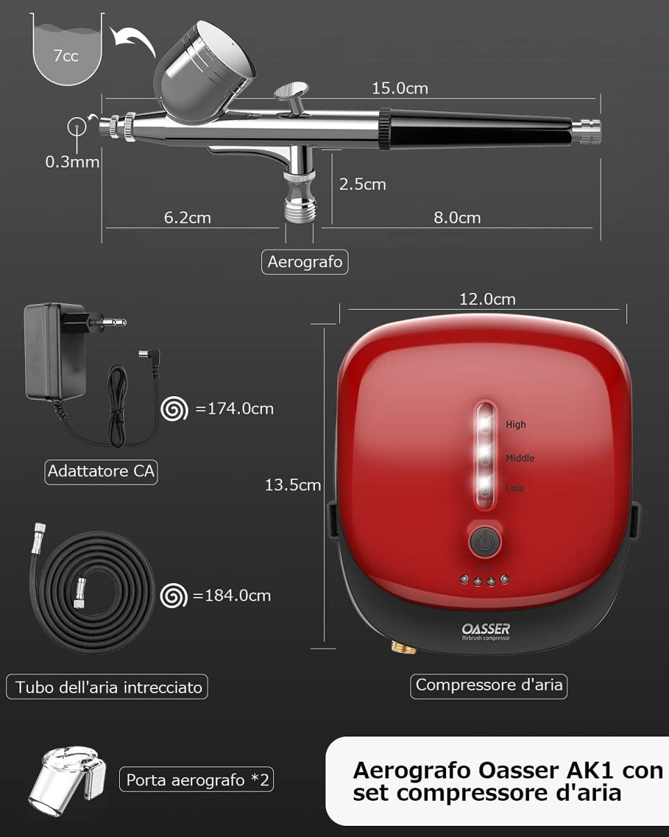 Set aerograf cu acțiune dublă, 3 moduri cu baterie cu litiu reîncărcabilă de 1000 mAh, aerograf cu mini compresor pentru pictura corporală, realizarea de modele, tatuaje pentru tort - 🅹🅰🅶🆄🅰 🆃🅰🆃🆄