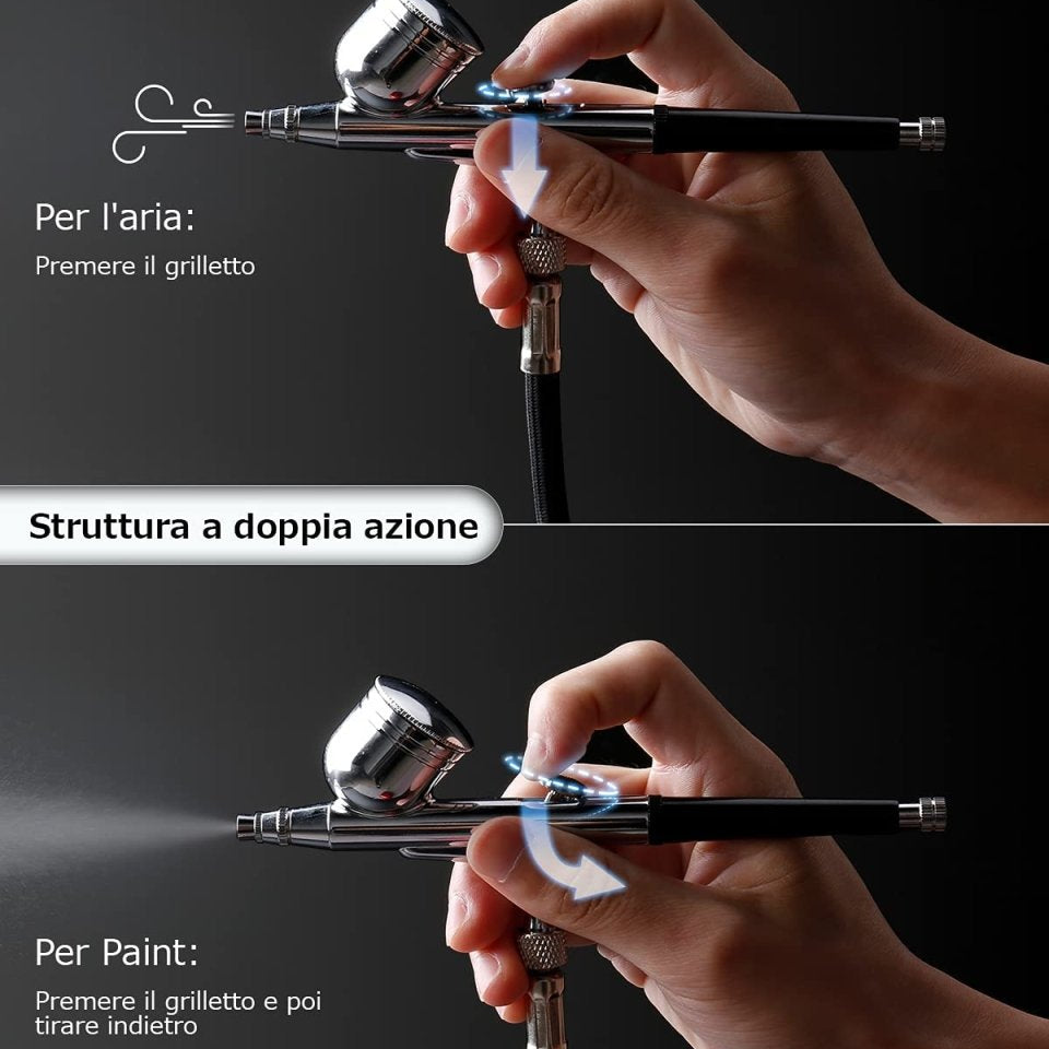 Set aerograf cu acțiune dublă, 3 moduri cu baterie cu litiu reîncărcabilă de 1000 mAh, aerograf cu mini compresor pentru pictura corporală, realizarea de modele, tatuaje pentru tort - 🅹🅰🅶🆄🅰 🆃🅰🆃🆄