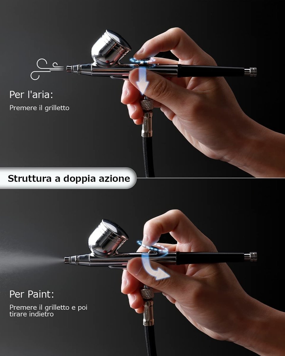 Set aerograf cu acțiune dublă, 3 moduri cu baterie cu litiu reîncărcabilă de 1000 mAh, aerograf cu mini compresor pentru pictura corporală, realizarea de modele, tatuaje pentru tort - 🅹🅰🅶🆄🅰 🆃🅰🆃🆄