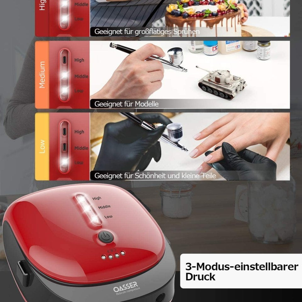 Set aerograf cu acțiune dublă, 3 moduri cu baterie cu litiu reîncărcabilă de 1000 mAh, aerograf cu mini compresor pentru pictura corporală, realizarea de modele, tatuaje pentru tort - 🅹🅰🅶🆄🅰 🆃🅰🆃🆄