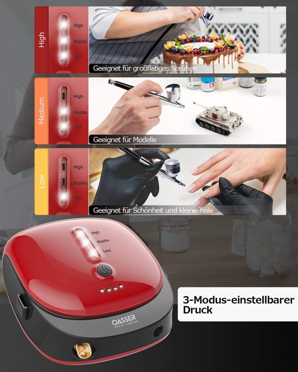 Set aerograf cu acțiune dublă, 3 moduri cu baterie cu litiu reîncărcabilă de 1000 mAh, aerograf cu mini compresor pentru pictura corporală, realizarea de modele, tatuaje pentru tort - 🅹🅰🅶🆄🅰 🆃🅰🆃🆄