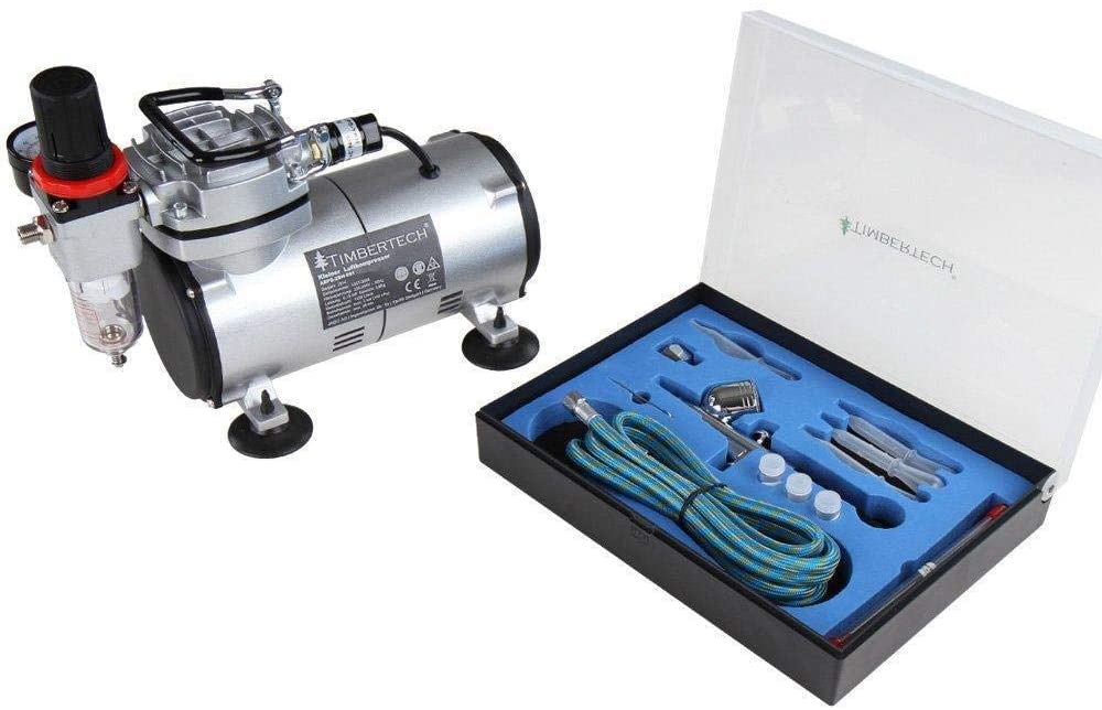 Set compresor aerograf Pistol de pulverizare cu aer comprimat Include 1 compresor cu piston și set de 11 obiecte pentru aerograf (cu carcasă de depozitare) - 🅹🅰🅶🆄🅰 🆃🅰🆃🆄