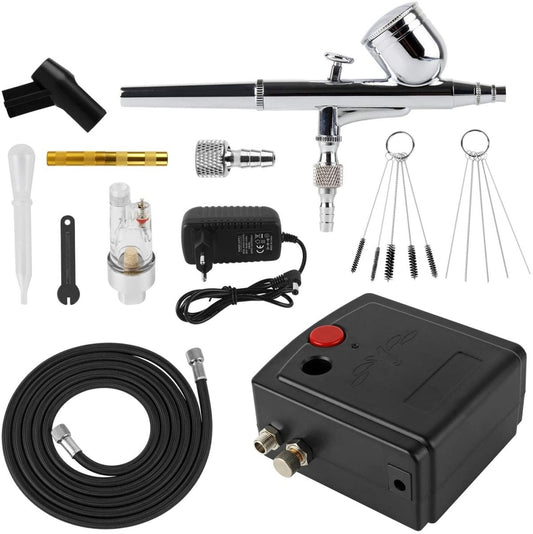 Set compresor cu aerograf Speed Pistol și accesorii cu dublă acțiune pentru aerograf. Compresor mic, artă pentru tatuaj, pictură, spray pentru prăjituri, model pentru prăjituri, set de instrumente pentru unghii. - 🅹🅰🅶🆄🅰 🆃🅰🆃🆄