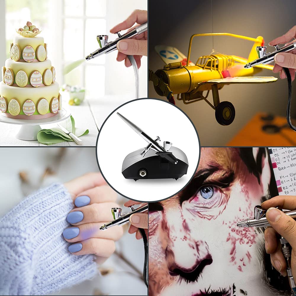 Set de aerografie Vazduh Kit cu compresor de aer cu pistol de aer cu dublă acțiune, compresor cu presiune reglabilă pentru unghii, tatuaje temporare - 🅹🅰🅶🆄🅰 🆃🅰🆃🆄