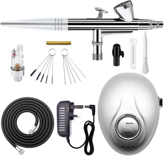 Set de aerografie Vazduh Kit cu compresor de aer cu pistol de aer cu dublă acțiune, compresor cu presiune reglabilă pentru unghii, tatuaje temporare - 🅹🅰🅶🆄🅰 🆃🅰🆃🆄