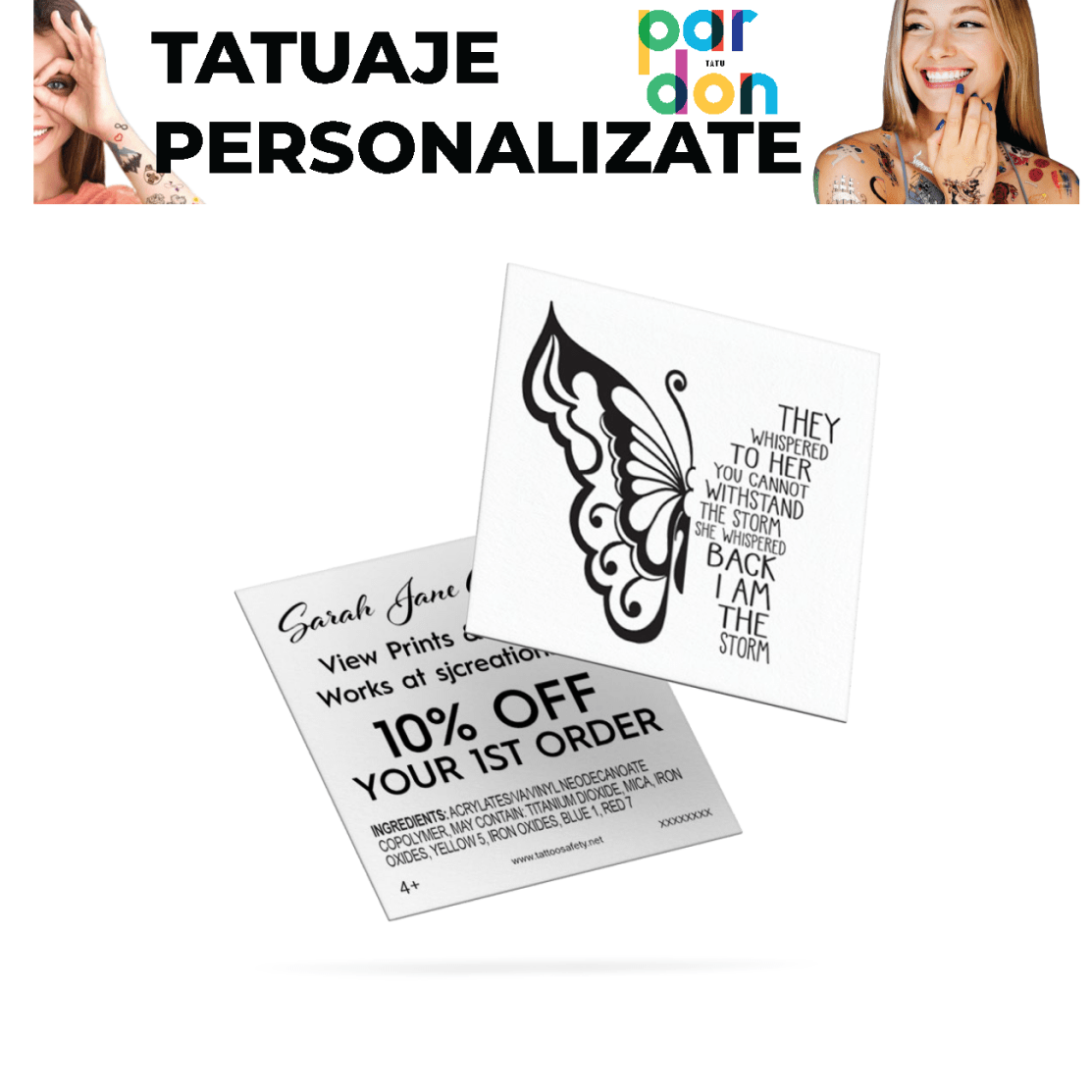 tatuaje personalizate - 🅹🅰🅶🆄🅰 🆃🅰🆃🆄 280 x 190 MM Metalic